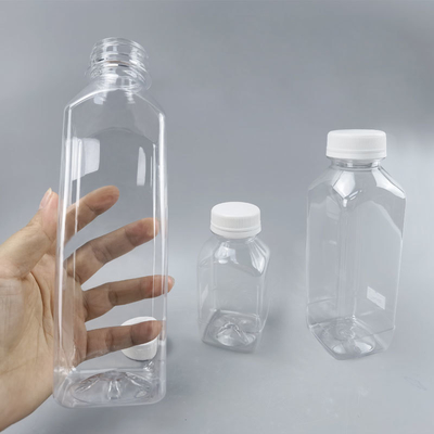 Food Grade Bpa Free Pet Beverage Milk Bottles 8oz 12oz 16oz Empty Plastic Square Juice Bottles With Caps
