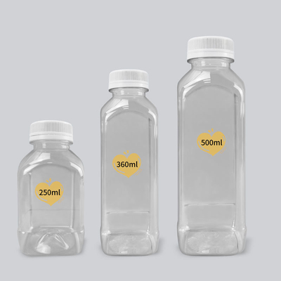 Food Grade Bpa Free Pet Beverage Milk Bottles 8oz 12oz 16oz Empty Plastic Square Juice Bottles With Caps