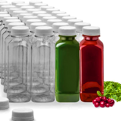 Food Grade Bpa Free Pet Beverage Milk Bottles 8oz 12oz 16oz Empty Plastic Square Juice Bottles With Caps