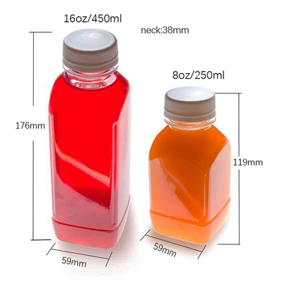 Food Grade Bpa Free Pet Beverage Milk Bottles 8oz 12oz 16oz Empty Plastic Square Juice Bottles With Caps