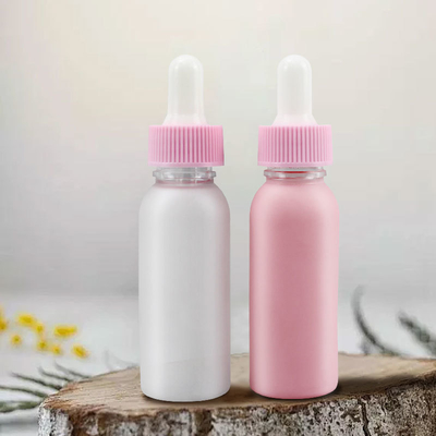 Wholesale Clear Frosted 30ml 1oz Pink White PET Round Serum Essential Oil Plastic Dropper Bottle For All Kind of Liquids