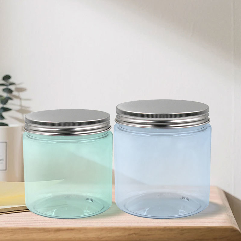 OEM Transparent 500ml 600ml Plastic PET Food Can Hazelnut Chocolate Gum Candy Silver Lids Jar Container for Dry Fruits